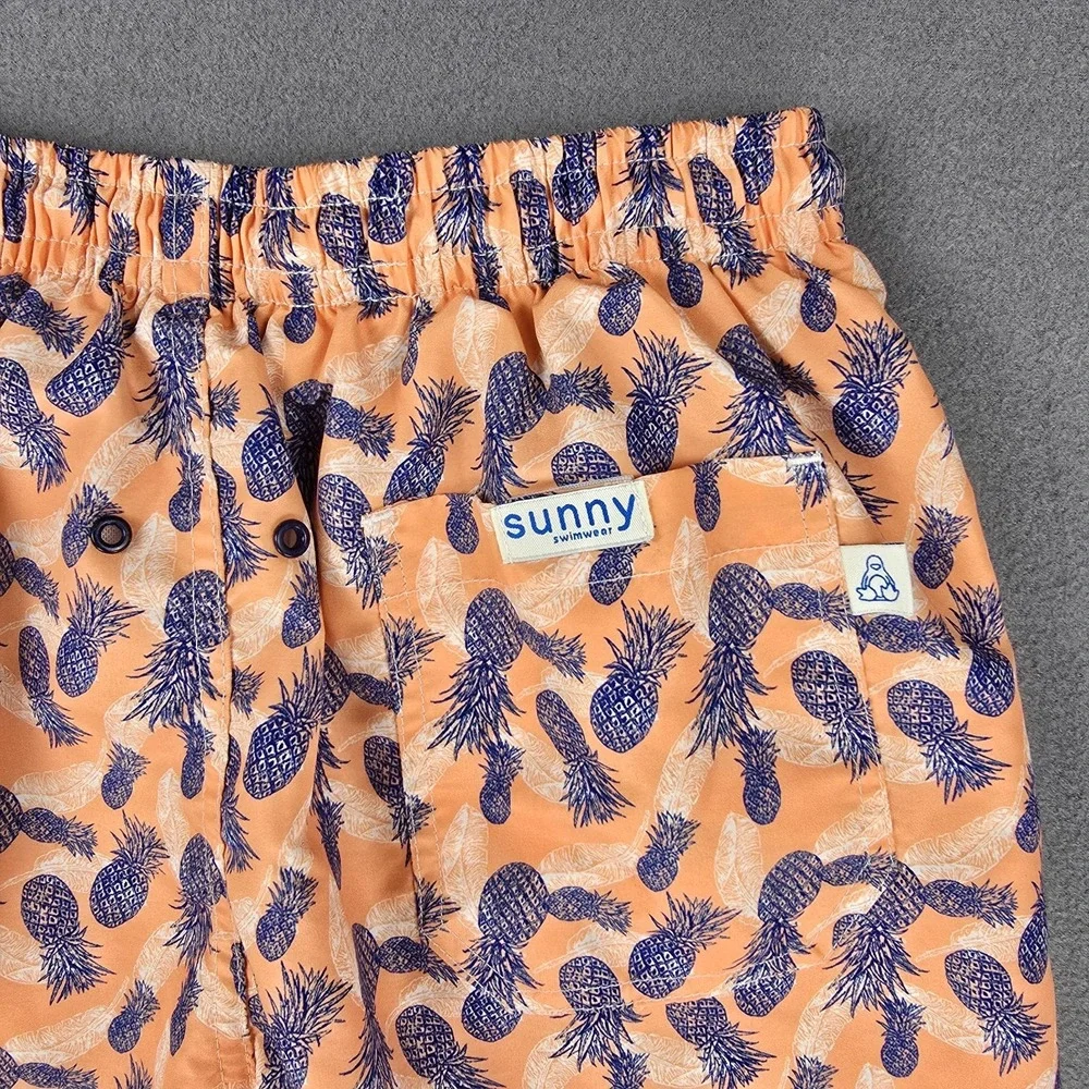 Sunny Pineapple Swim Trunks Shorts Mens XL Orange‎ Blue Swinger Party Beach Fun